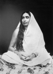 Black and white photo of Holy Mother Sri Sarada Devi seated